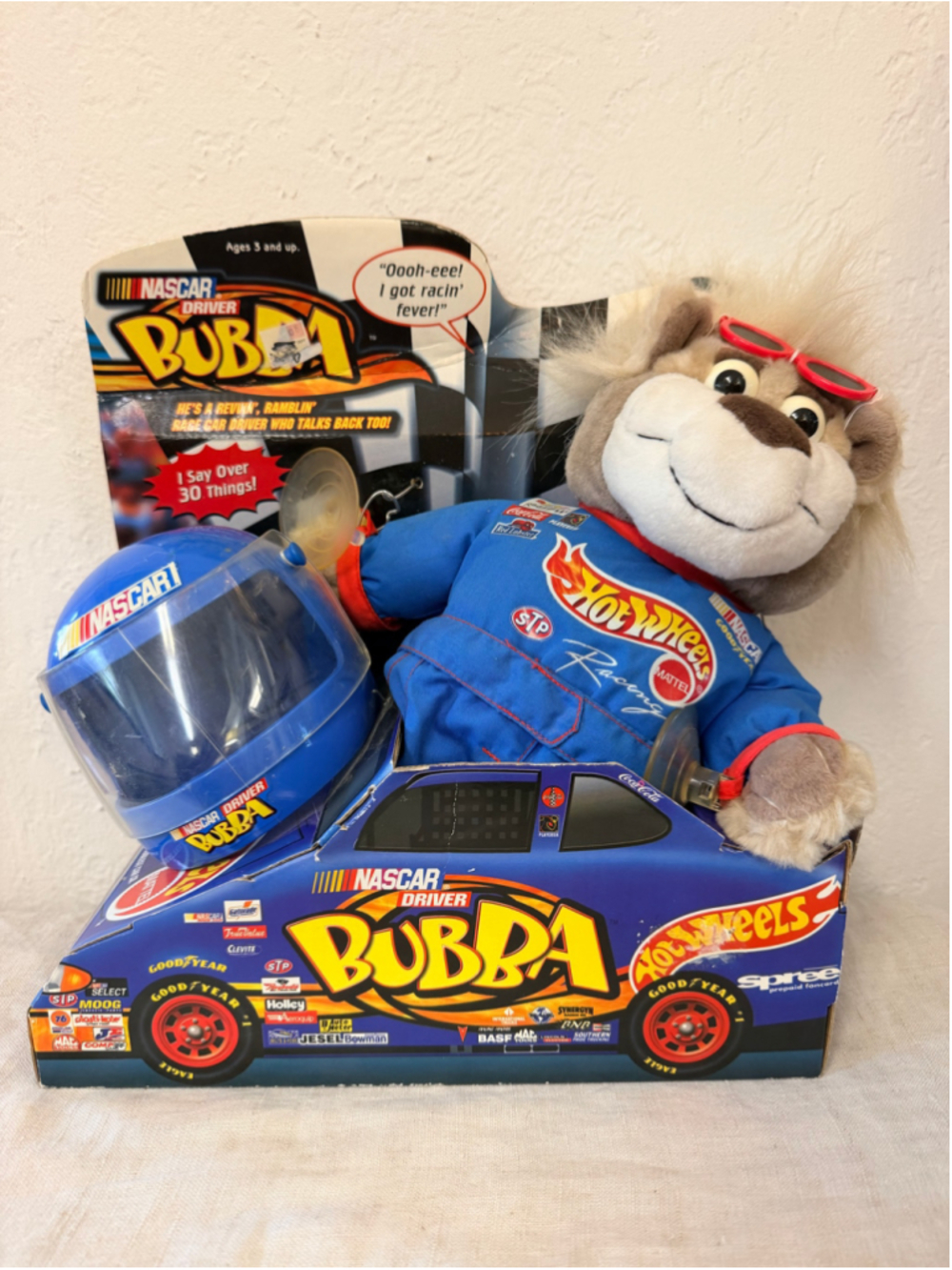 NIB Mattel Nascar Driver Bubba Hot Wheels Stuffed Animal with Helmet